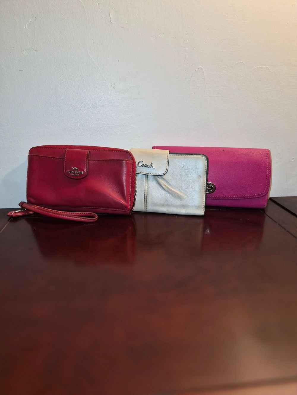 Lot Of 3 Coach Red, Cream & Pink Wallet Trio For Repair